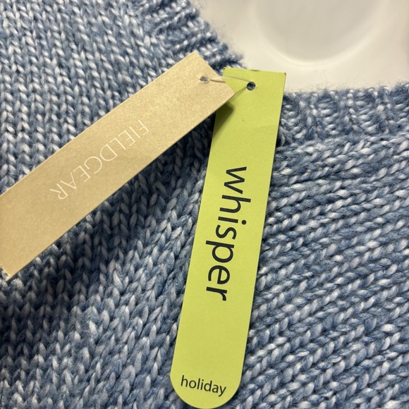 NWT Fieldgear Poncho Sweater Womens One Size Blue Fringe VNeck Holiday Cozy Knit - Picture 6 of 12